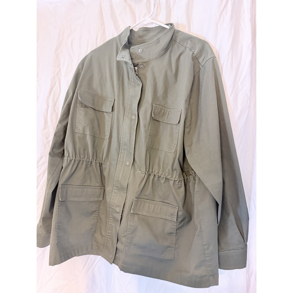 Ava & Viv 2X free Military Utility Mid Length Jacket Snaps Pockets Adjustable Wa